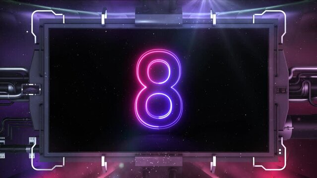 Top ten countdown, neon light numbers from 10 to 1, futuristic 3d display design concept. Perfect for ranking, charts, gaming and music topics.