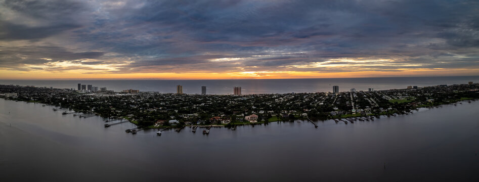 An aerial drone panoramic photo of Daytona Beach, Florida