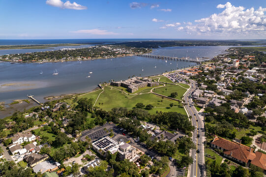An aerial drone photo of St Augustine, Florida