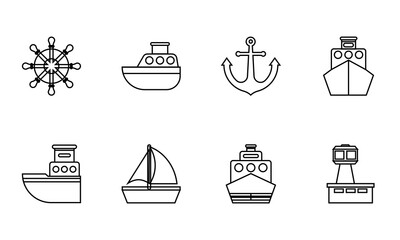 Ship and marine boat black silhouette set, Ships, boats, cargo, 