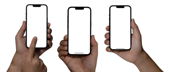 Smartphone similar to iphone 14 with blank white screen for Infographic Global Business Marketing Plan, mockup model similar to iPhone isolated Background of digital investment economy - Clipping Path