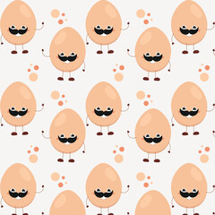 Smiling eggs seamless pattern. Funny vector shapes on light background. Backdrop with cartoon color icons for design and your design