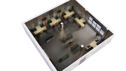 office space, interior visualization, 3D illustration, cg render