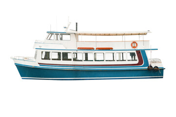 Cutout of an isolated passenger ferry boat with the transparent png background	