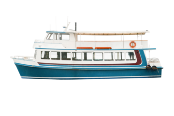 Cutout of an isolated passenger ferry boat with the transparent png background	