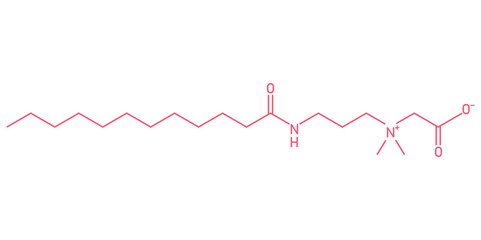 Chemical structure of Cocamidopropyl Betaine (C19H38N2O3). Chemical resources for teachers and students. Vector illustration.