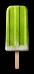 Lime green and white colored popsicle isolated on a charcoal grey colored background
