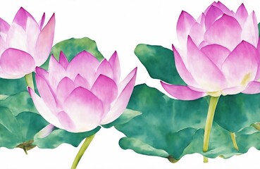Fototapeta na wymiar Watercolor lotus flowers, generative ai