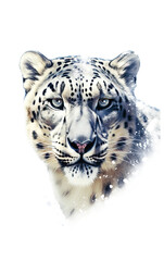 White leopard portrait, PNG background.