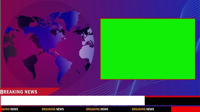 Breaking news template intro world map green screen tv 4k animation