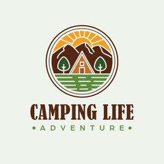 Camping life agriculture vector logo design. Natural landscape logotype. Nature logo template.