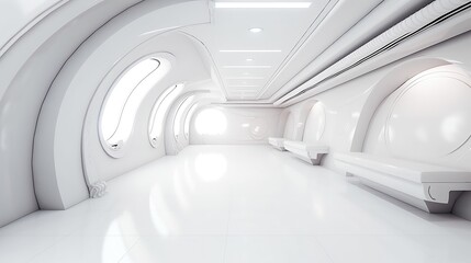 empty futuristic corridor with white walls. AI generative image.