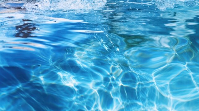 Closeup of blue water surface. AI generative image.