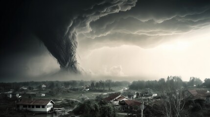 Natural disaster. Tornado. AI generative image.