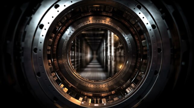Abstract round metallic background with copy space. Mechanical gears backdrop. AI generative image.