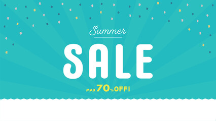 ミントブルーの背景に紙吹雪がキラキラ舞うサマーセール用のPOP･ポスター - MAX 70% OFF- 16:9
