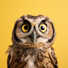 Portrait of a cute owl with a surprised expression wide open eyes and mouth looking ahead on isolated white background generative ai	
