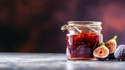 Jar of homemade fig jam isolated on solid background, generative AI