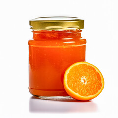 Fototapeta na wymiar Jar of homemade orange jam isolated on white background, generative AI.