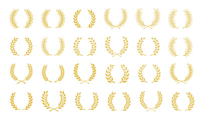 Laurel gold vector illustration in white background. Leaves frame, swirls, laurel wreath, award decoration vector design isolated.