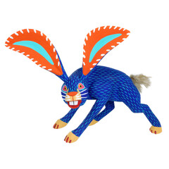 Blue Rabbit Hare Sculpture Isolated  White Background