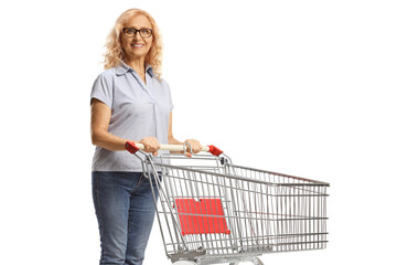 Mature woman with an empty shopping cart