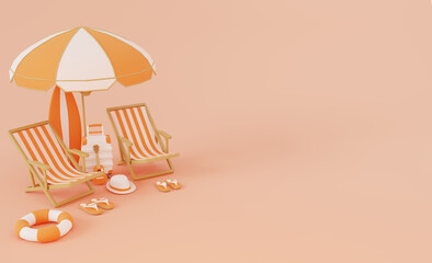 3d vacation scene background with 3d render objects suitable usefor banner, social media post, landing page, etc