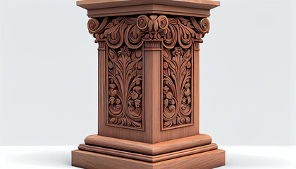 Fototapeta premium Ornate wood podium isolated on a white background Ai generated image