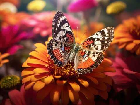 Realistic Close-up of Butterfly on Bloom - AI Generated