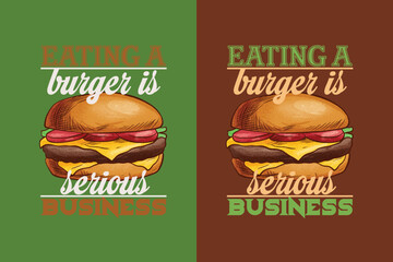 Eating A Burger Is Serious Business,  Burger Boy Retro Vintage Sunset, Black T-Shirt with Heart-Shaped Burger Design, Retro Burger, True Love for EPS JPG PNG,