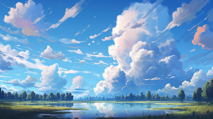 Fototapeta premium 夏の青空の爽やか雲背景