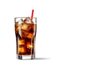 Fototapeta na wymiar Cola in a glass with clear ice cubes, isolated on a white background with copy space. Generate AI