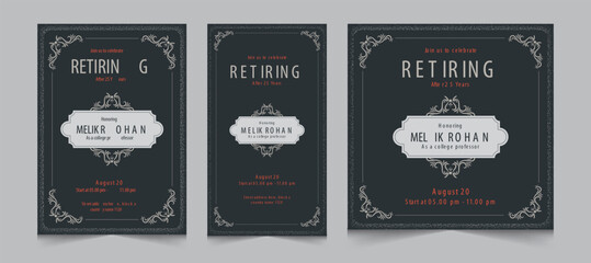 Set of retirement party invitation, square banner, instagram story and a4 poster, vector illustration eps 10
