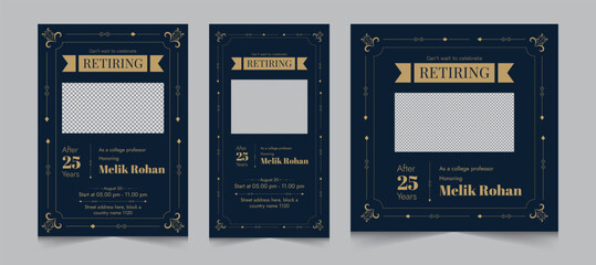 Set of retirement party invitation, square banner, instagram story and a4 poster, vector illustration eps 10