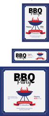 Fototapeta premium set of independence day bbq invitation, square banner, instagram story and a4 poster for 4th of july barbecue party, vector illustration eps 10 