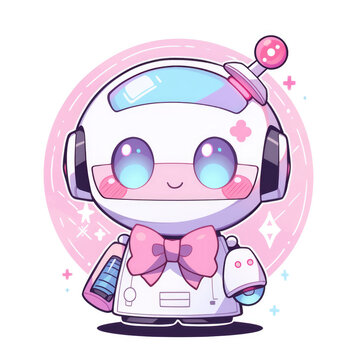 Little cute robot  cartoon style, mini robot, android robot, near-future technology