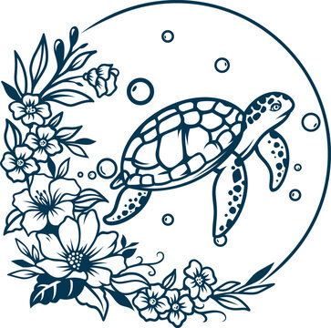 recommend clip art: Abstract Sea Turtle Silhouette with Floral Accent