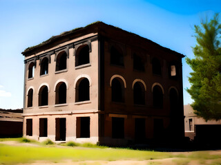 Obraz premium An abandoned building outside a village