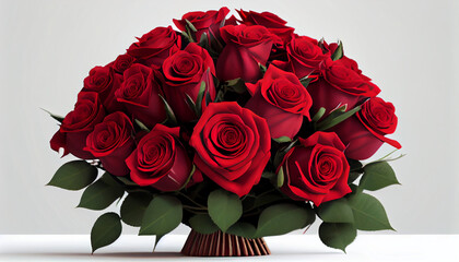 Bouquet of fresh red roses romantic Valentines isolated on white background Ai generated image 