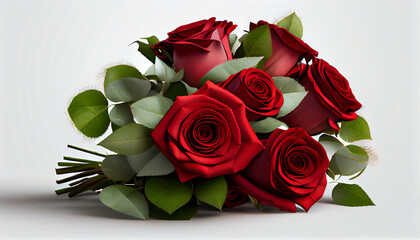Bouquet of fresh red roses romantic Valentines isolated on white background Ai generated image 