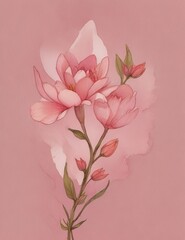 Pink Flower Drawing in water Color By generative AI