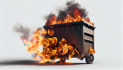 Obraz premium Burning garbage out of control dumpster fire isolated on white background Ai generated image