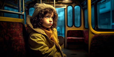 Fototapeta na wymiar child riding a noisy bus