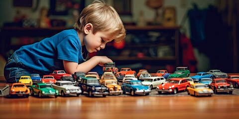 boy playing with toy cars