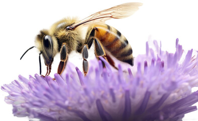 Bee on flower isolated on a white background as transparent PNG, generative AI animal