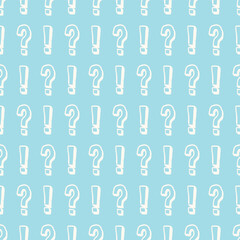 Pastel Blue Exclamation Point and Question Mark Doodle Seamless Vector Repeat Pattern