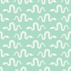 Pastel Green Snake Doodle  Seamless Vector Repeat Pattern