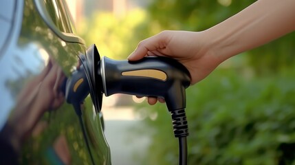 close-up electric car charger, generative ai
