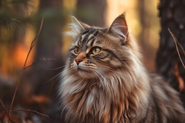 Naklejka na ściany i meble Siberian Forest Cat in forest. 