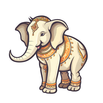 Elefante indio dibujo estilo pegatina, png fondo transparente, simbolo de suerte, creado por IA